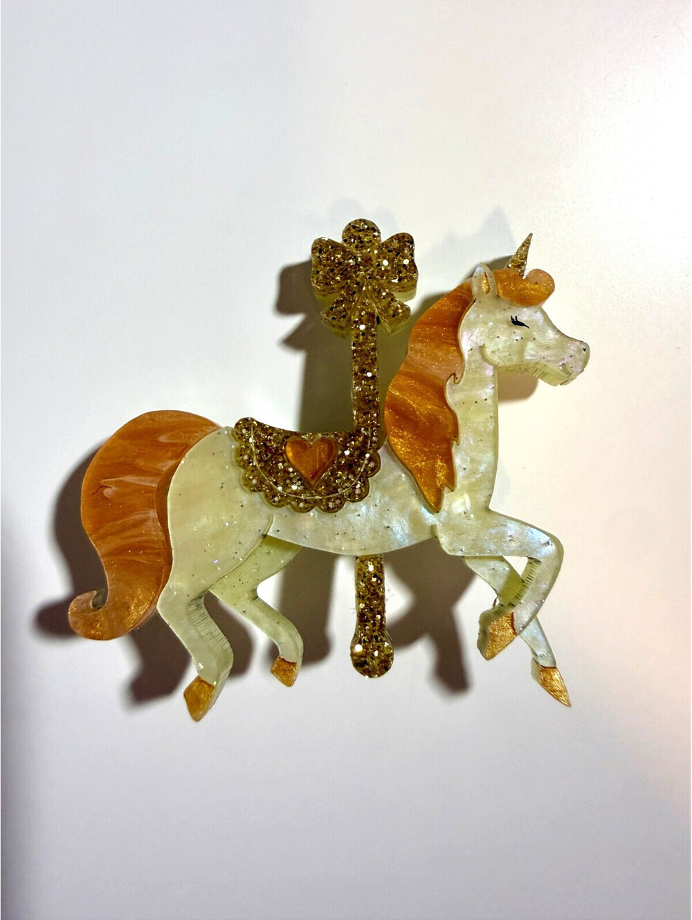 Mini Arabella Brooch - Curious Carousel Yellow Horse Pony Unicorn Circus Pin